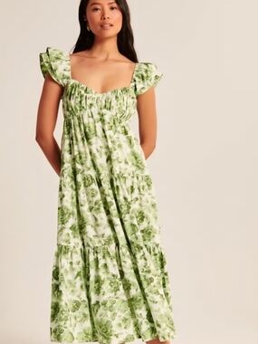 Abercrombie & Fitch Green Floral Tiered Maxi Dress